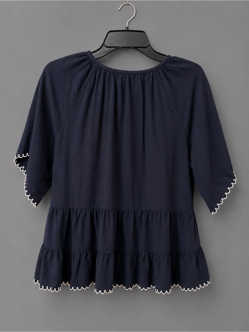 LOFT Navy Button-Front Blouse with Gathered Yoke - Picture 3 of 6